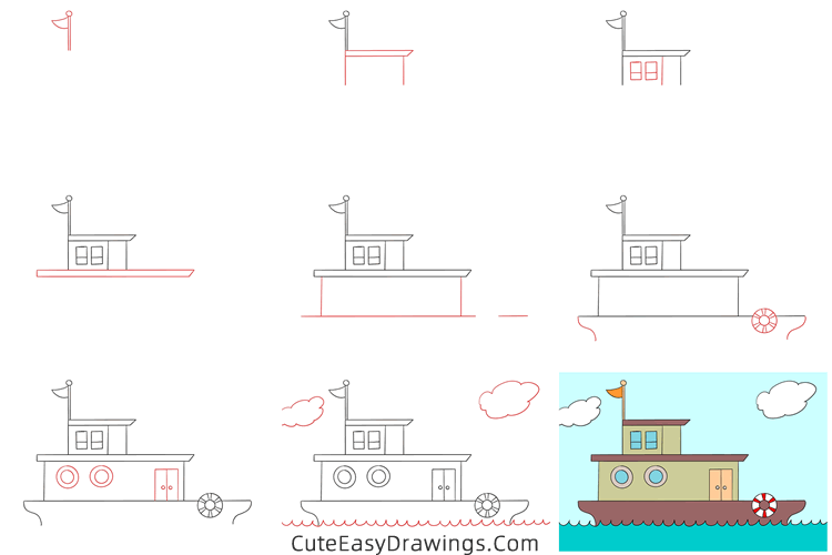 how to draw a boat - www.cuteeasydrawings.com