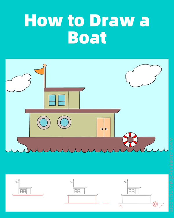 how to draw a boat - www.cuteeasydrawings.com