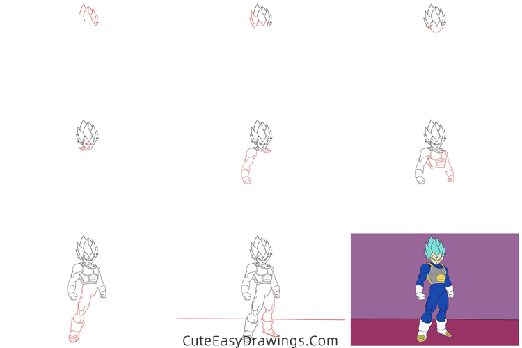 how to draw vegeta from dragon ball - www.cuteeasydrawings.com