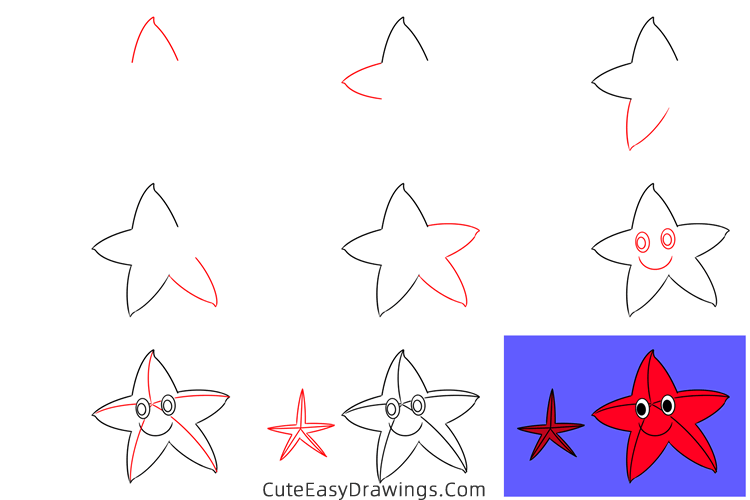 how to draw a cute starfish - www.cuteeasydrawings.com