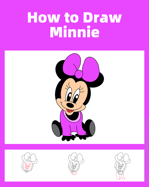 how to draw baby minnie mouse - www.cuteeasydrawings.com