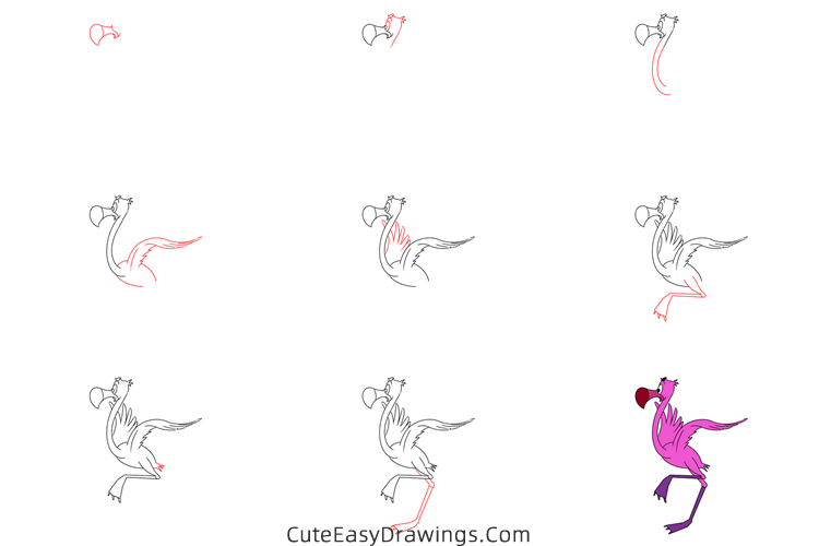 how to draw flamingos from alice in wonderland - www.cuteeasydrawings.com