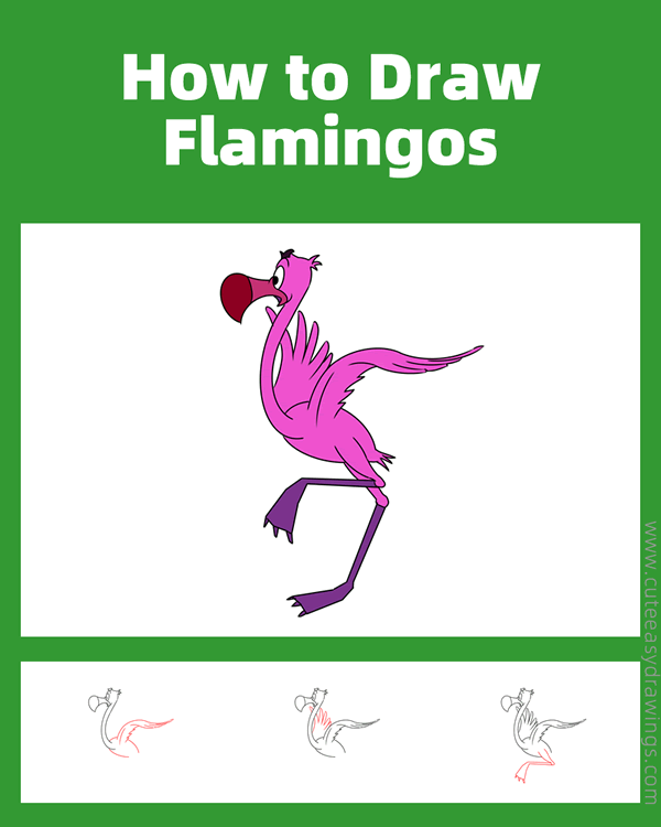 how to draw flamingos from alice in wonderland - www.cuteeasydrawings.com