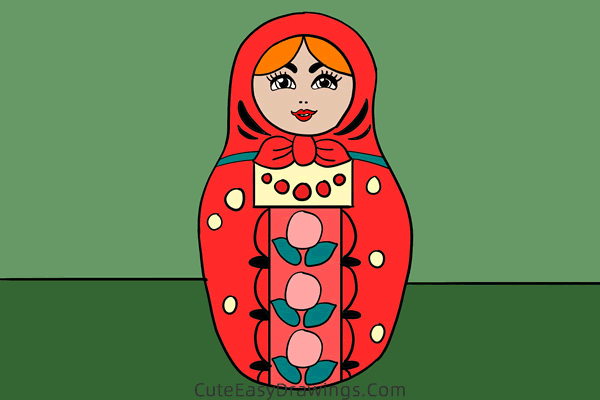 how to draw a russian nesting doll - www.cuteeasydrawings.com