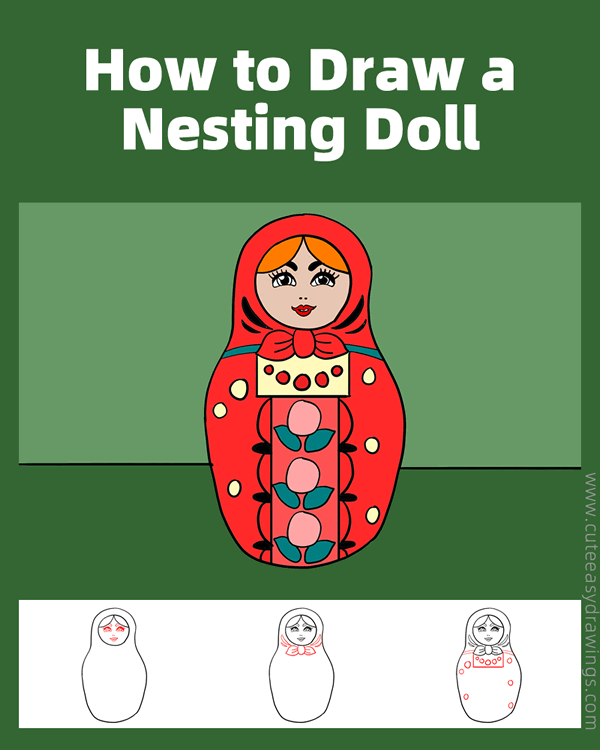 how to draw a russian nesting doll - www.cuteeasydrawings.com