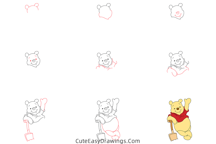 how to draw pooh bear with a shovel - www.cuteeasydrawings.com