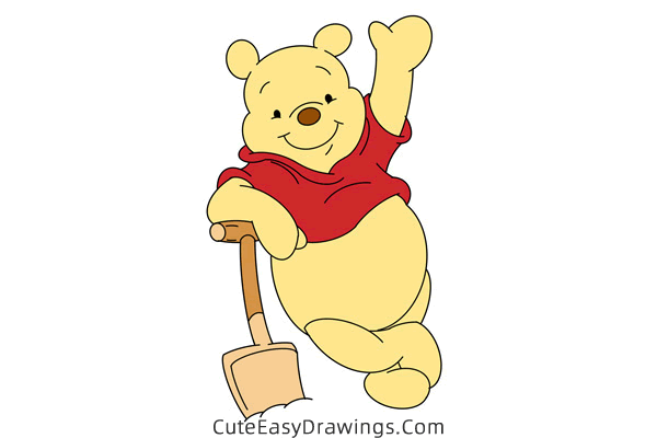 how to draw pooh bear with a shovel - www.cuteeasydrawings.com