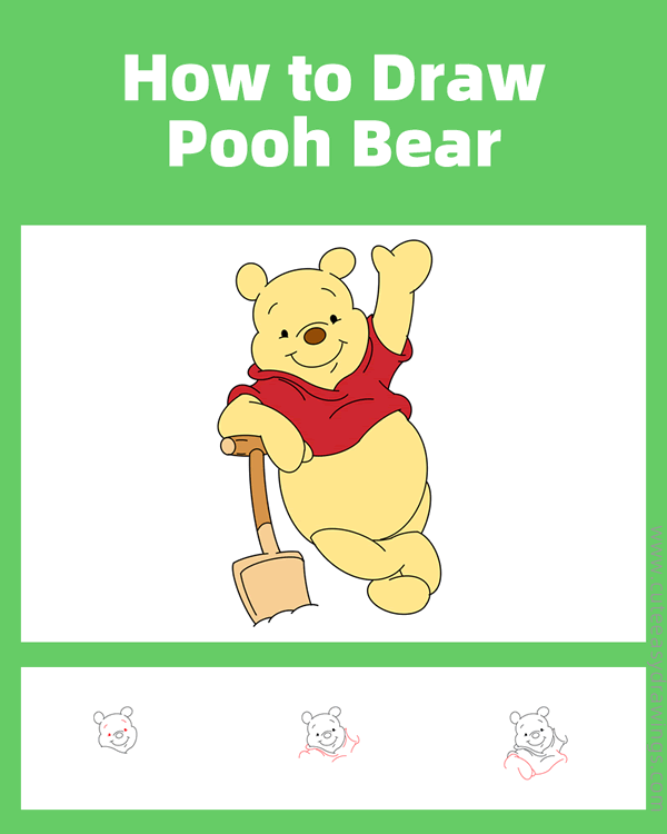 how to draw pooh bear with a shovel - www.cuteeasydrawings.com