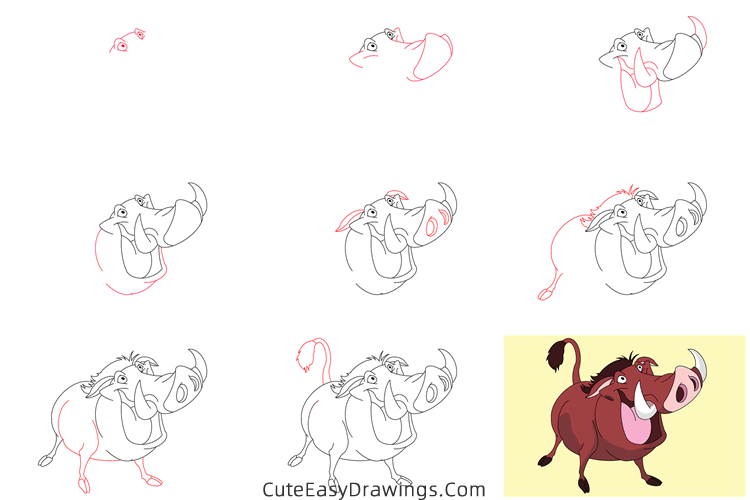 how to draw pumbaa from the lion king - www.cuteeasydrawings.com