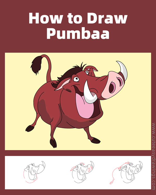 how to draw pumbaa from the lion king - www.cuteeasydrawings.com