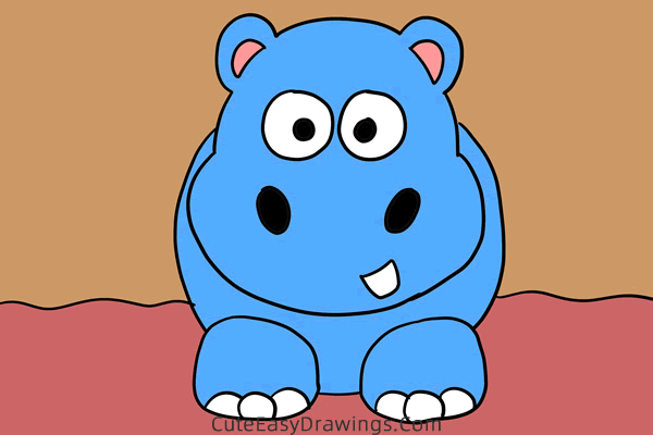 how to draw a baby hippo - www.cuteeasydrawings.com