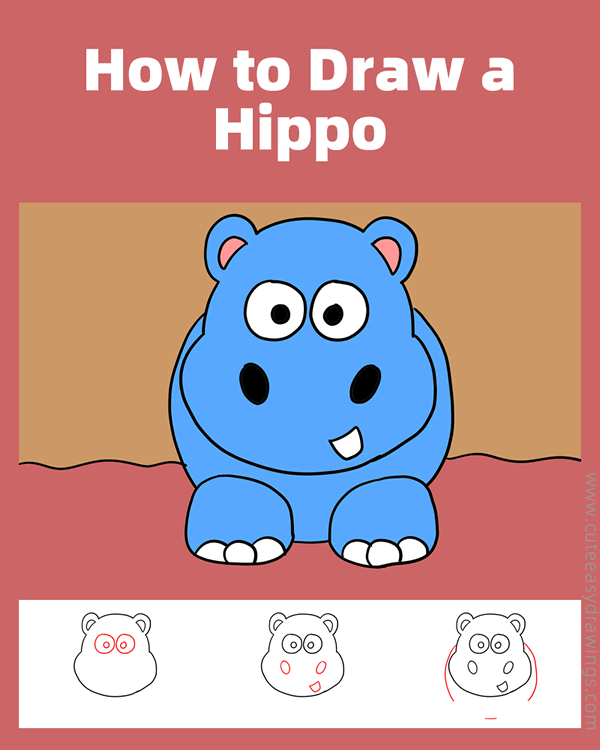 how to draw a baby hippo - www.cuteeasydrawings.com