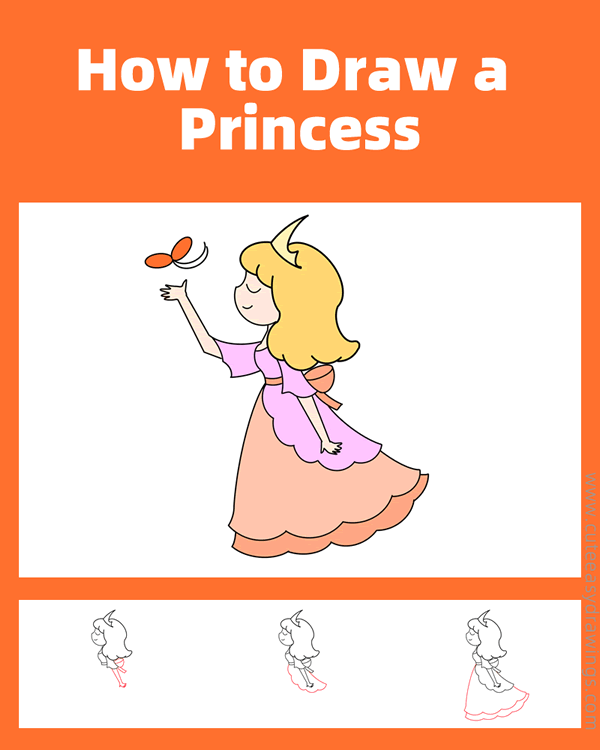 how to draw a princess easy - www.cuteeasydrawings.com