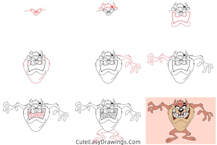 how to draw tasmanian devil from looney tunes - www.cuteeasydrawings.com