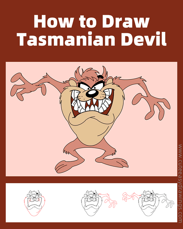 how to draw tasmanian devil from looney tunes - www.cuteeasydrawings.com