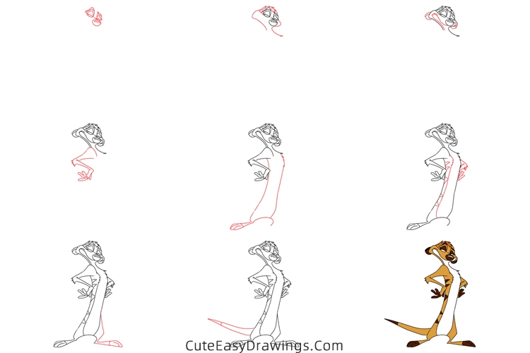 how to draw timon from the lion king - www.cuteeasydrawings.com