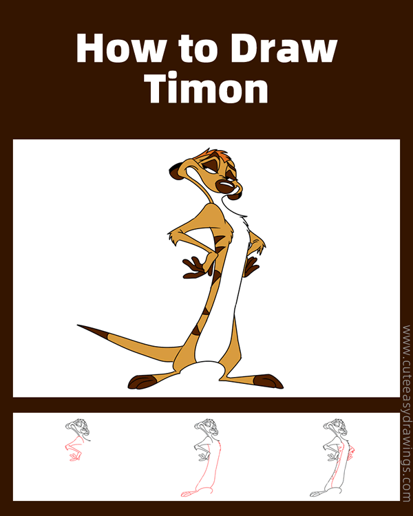 how to draw timon from the lion king - www.cuteeasydrawings.com