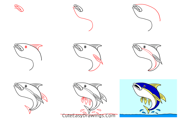 how to draw a tuna fish - www.cuteeasydrawings.com