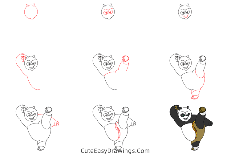 how to draw kung fu panda - www.cuteeasydrawings.com