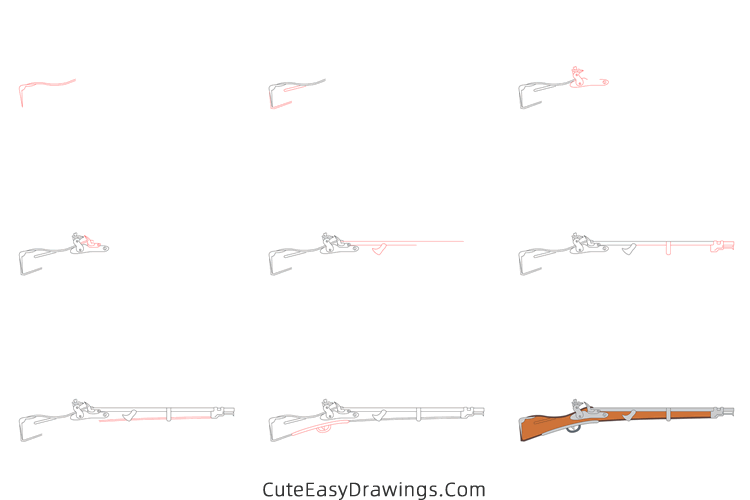 how to draw a musket - www.cuteeasydrawings.com