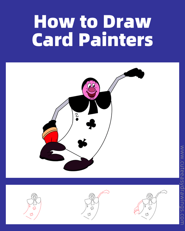 how to draw card painters from alice in wonderland - www.cuteeasydrawings.com