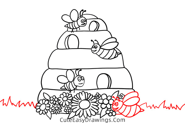 how to draw a beehive - www.cuteeasydrawings.com