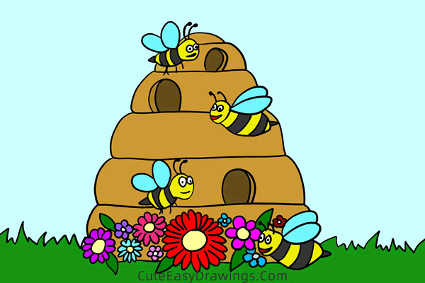 how to draw a beehive - www.cuteeasydrawings.com