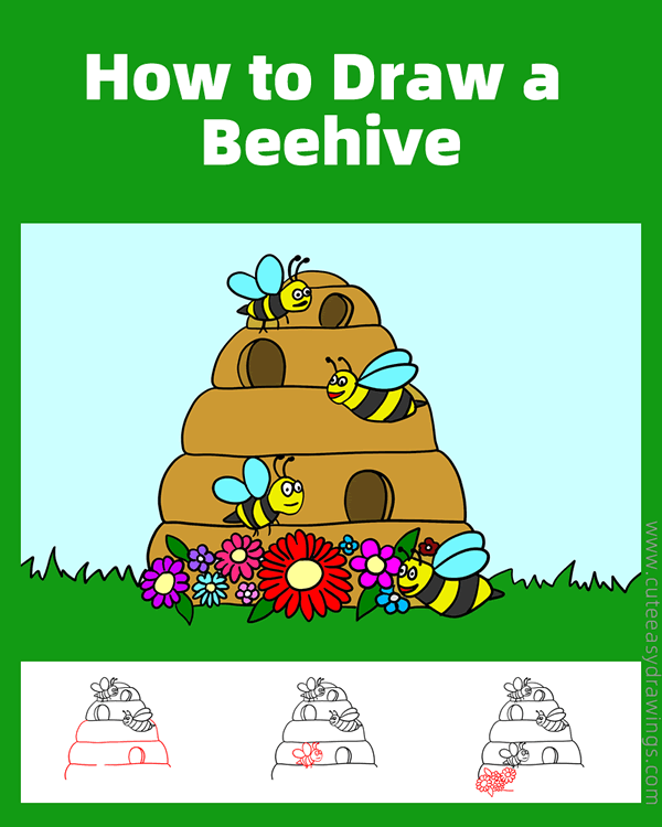 how to draw a beehive - www.cuteeasydrawings.com