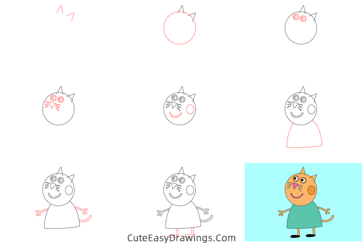 how to draw candy cat from peppa pig - www.cuteeasydrawings.com