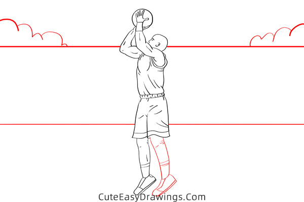 how to draw a basketball player shooting - www.cuteeasydrawings.com