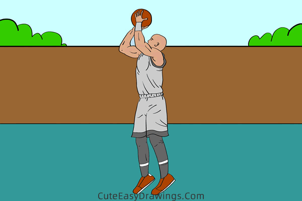 how to draw a basketball player shooting - www.cuteeasydrawings.com