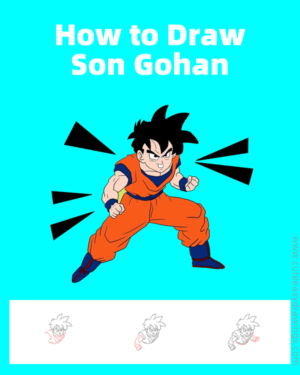 how to draw son gohan from dragon ball - www.cuteeasydrawings.com