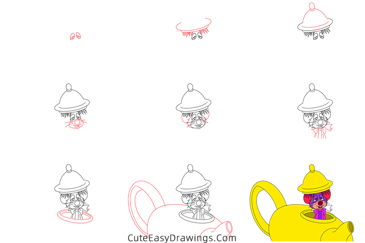 how to draw dormouse from alice in wonderland - www.cuteeasydrawings.com