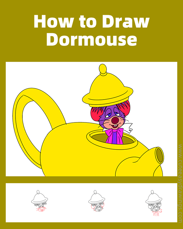 how to draw dormouse from alice in wonderland - www.cuteeasydrawings.com