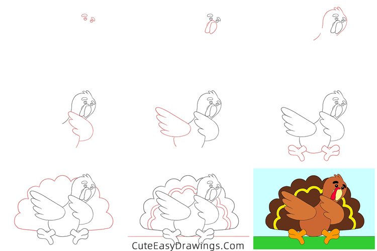 how to draw a cute turkey - www.cuteeasydrawings.com