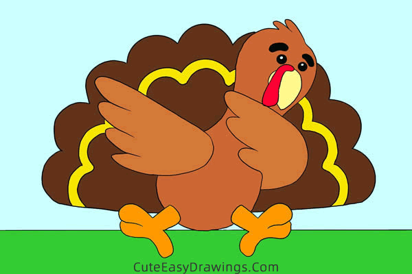 how to draw a cute turkey - www.cuteeasydrawings.com