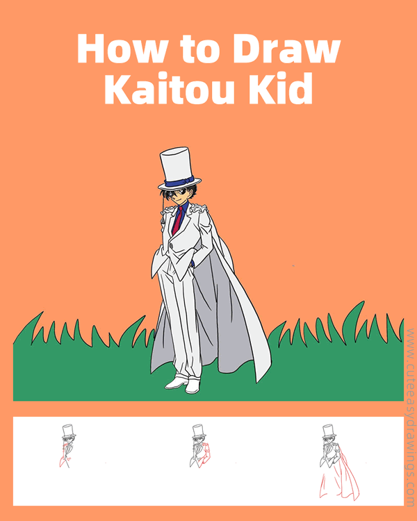 how to draw kaitou kid from detective conan - www.cuteeasydrawings.com