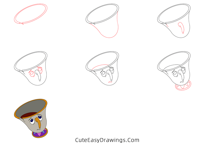 how to draw chip from beauty and the beast - www.cuteeasydrawings.com