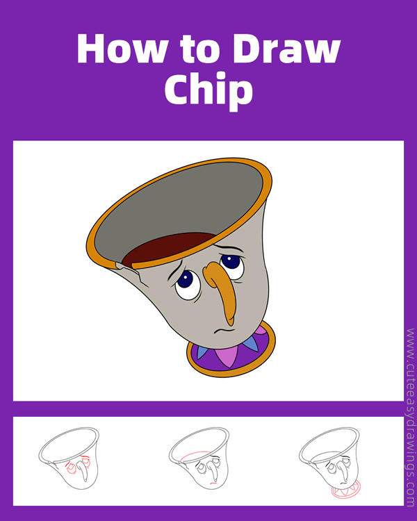 how to draw chip from beauty and the beast - www.cuteeasydrawings.com