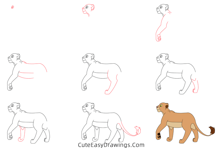 how to draw sarafina from the lion king - www.cuteeasydrawings.com