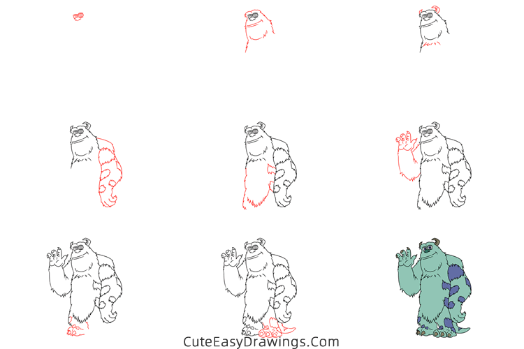 how to draw james p sullivan from monsters inc - www.cuteeasydrawings.com