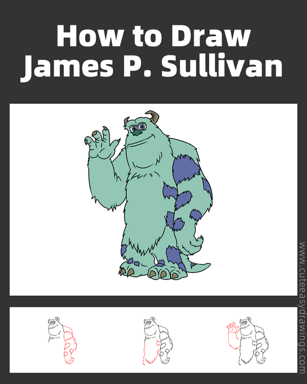 how to draw james p sullivan from monsters inc - www.cuteeasydrawings.com