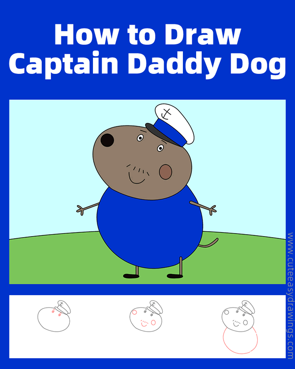 how to draw captain daddy dog from peppa pig - www.cuteeasydrawings.com