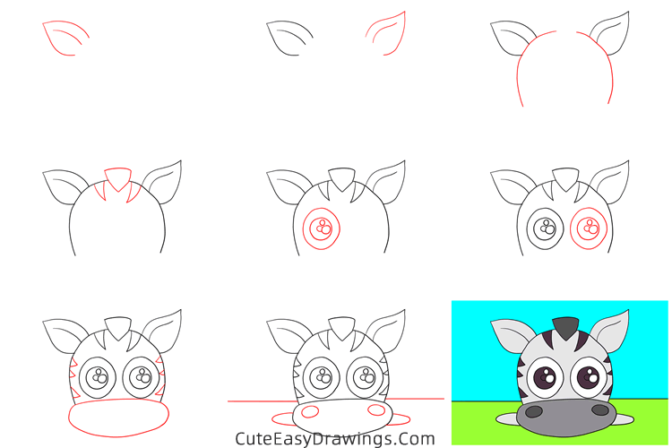 how to draw a zebra head - www.cuteeasydrawings.com