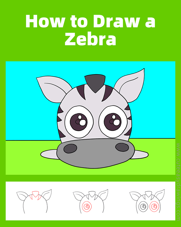 how to draw a zebra head - www.cuteeasydrawings.com