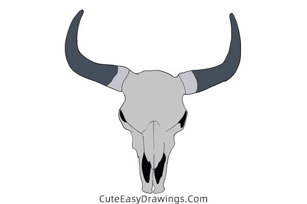 how to draw a cow skull - www.cuteeasydrawings.com