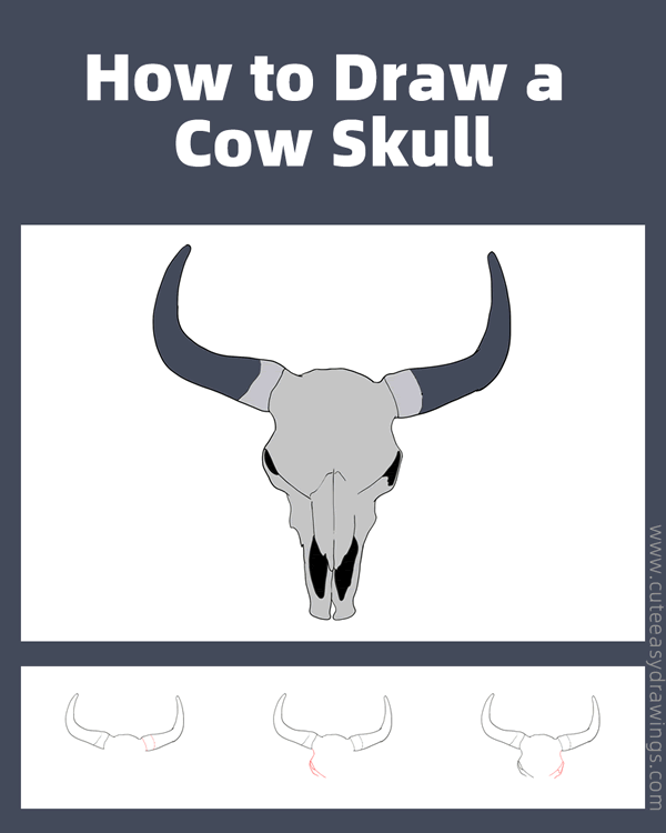 how to draw a cow skull - www.cuteeasydrawings.com