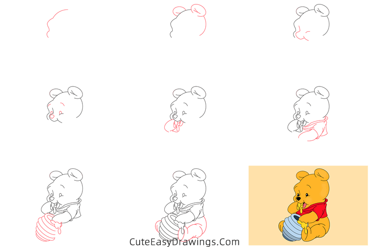 how to draw pooh bear with honey - www.cuteeasydrawings.com