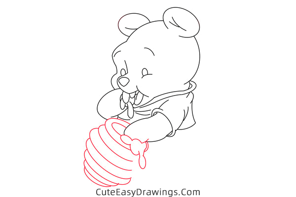 how to draw pooh bear with honey - www.cuteeasydrawings.com