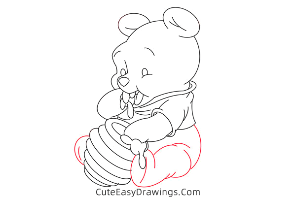 how to draw pooh bear with honey - www.cuteeasydrawings.com